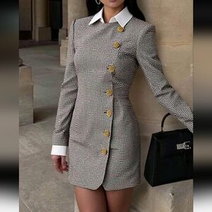 Fall Clothes For Women Elegant Brown Plaid Formal Dresses, Autumn Outfit